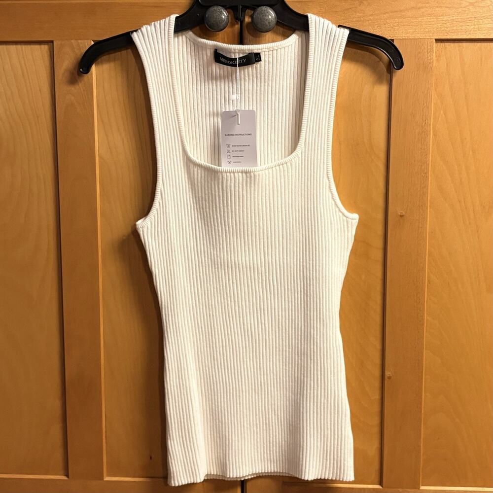 Merokeety Tank Size XL Womens Cream Ribbed w/ Square Neckline NWT